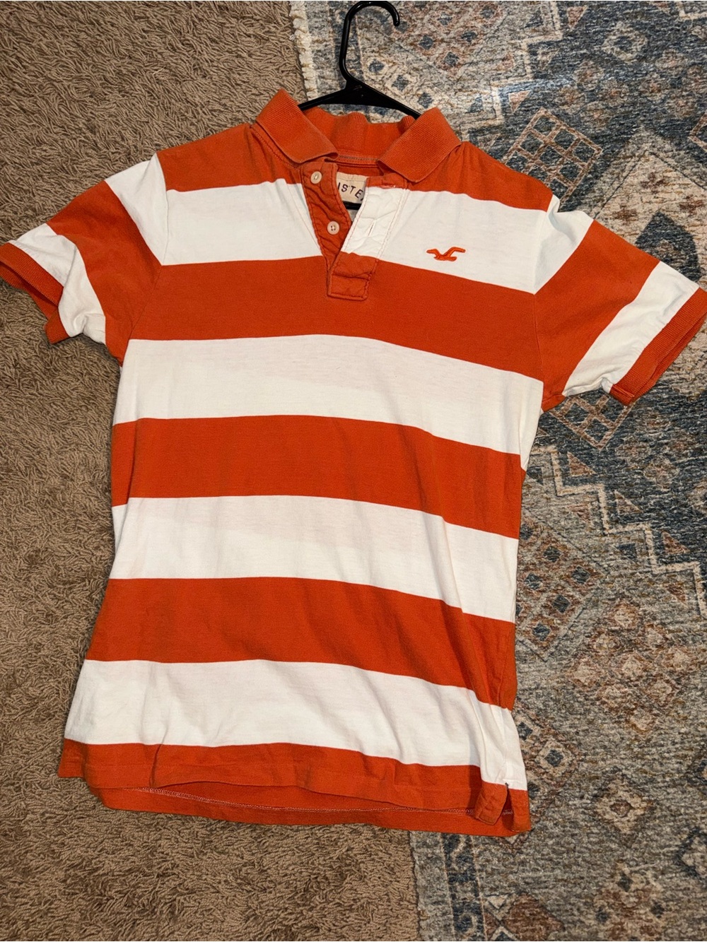Hollister Orange & White Wide Stripe Polo